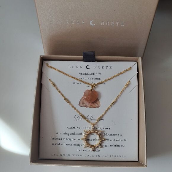 Luna Norte Heart Moonstone Necklace Set Gold Tone - Picture 3 of 7